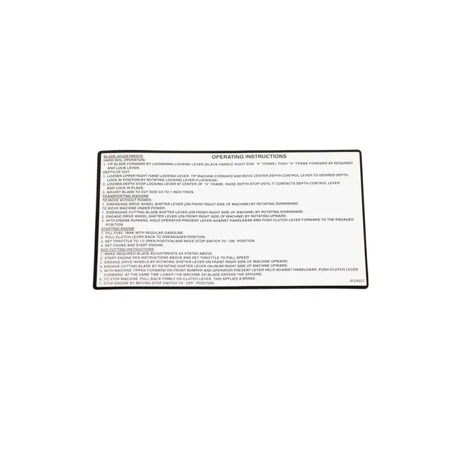 Bobcat 4124337 Operating Instructions Decal For Sod Cutters, 4124337