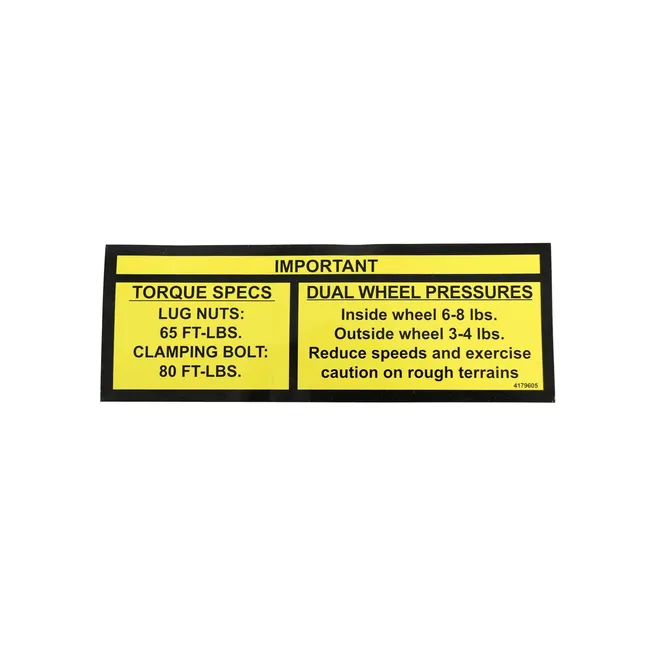 Bobcat 4179605 Dual Wheel Specs Decal, 4179605
