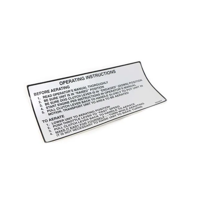 Bobcat 523307 Operating Instructions Decal For Aerators, 523307