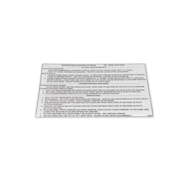 Bobcat 524340 Operation Decal For Sod Cutters, 524340