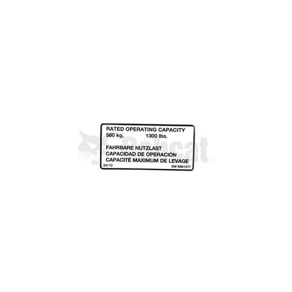 Bobcat 6561377 Capacity Decal, 6561377