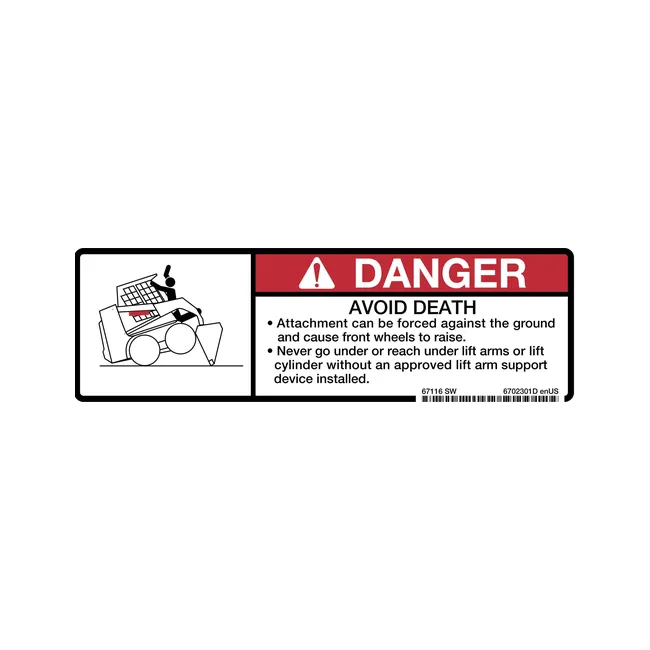 Bobcat 6702301 Lift Arm Danger Decal for Loaders, 6702301