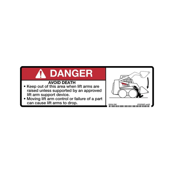 Bobcat 6702302 Lift Arm Danger Decal for Loaders, 6702302
