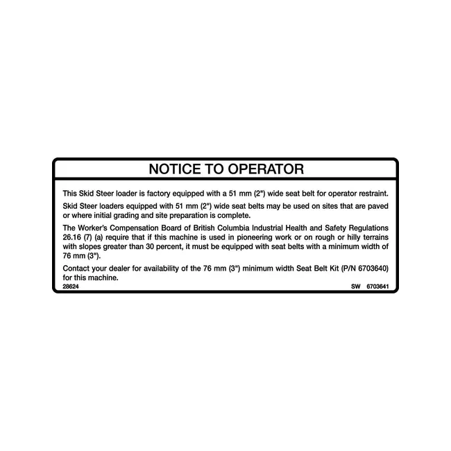 Bobcat 6703641 Seat Belt Decal, 6703641