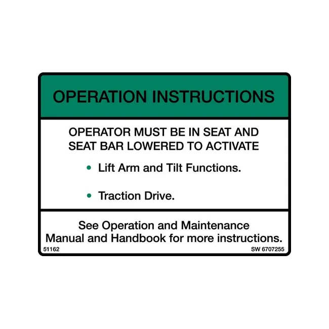 Bobcat 6707255 Operation Decal, 6707255