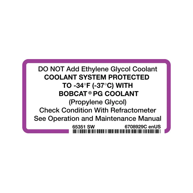 Bobcat 6708929 Coolant Decal, 6708929