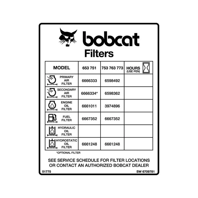Bobcat 6709781 Filter Decal, 6709781