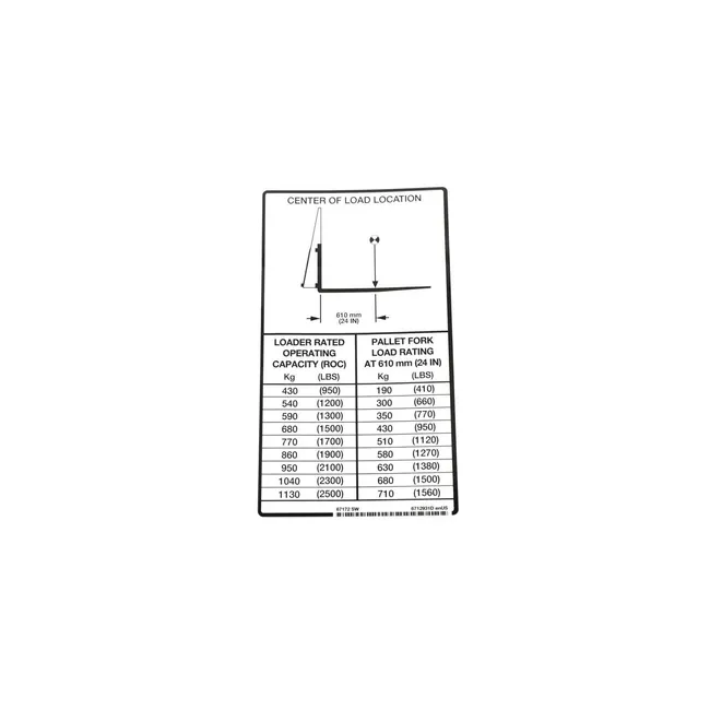 Bobcat 6712931 Ratings 610Mm Decal, 6712931