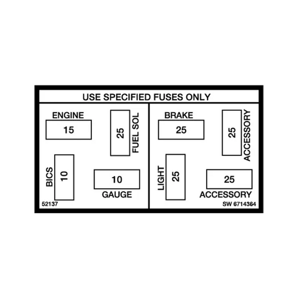 Bobcat 6714364 Fuse Decal for Skid Steer Loaders, 6714364