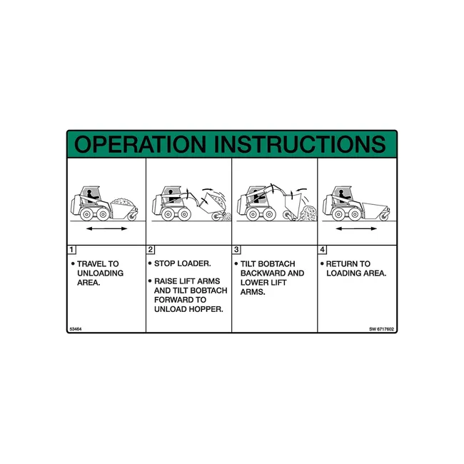 Bobcat 6717602 Instructions Operation Decal for Dumping Hopper, 6717602