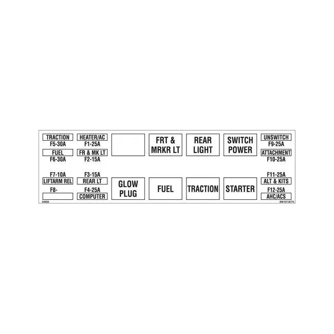 Bobcat 6718774 Relay Fuse Decal, 6718774