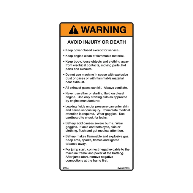 Bobcat 6815915 Warning Decal, 6815915