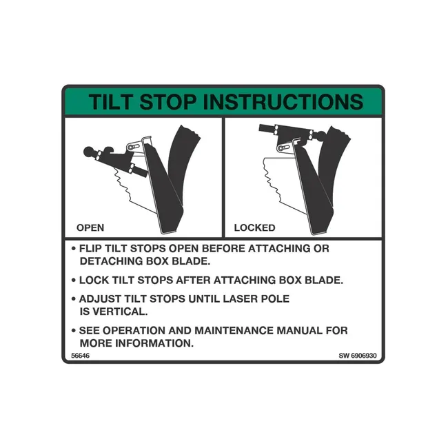 Bobcat 6906930 Tilt Stop Instructions Decal for Box Blade, 6906930