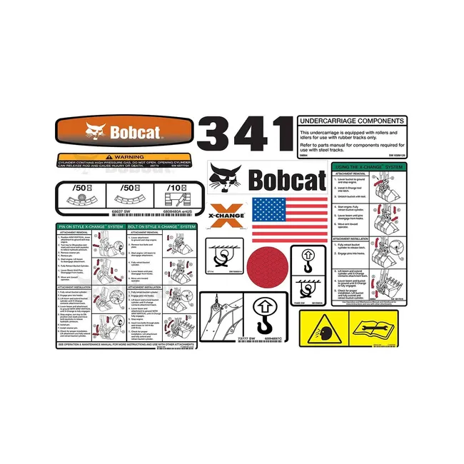 Bobcat 6986666 337, 341 Model Internal and External Decal Kit for Excavators, 6986666