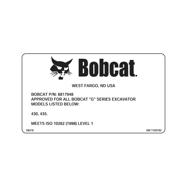 Bobcat 7103193 Top Guard Decal for Excavators, 7103193