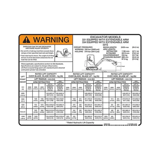 Bobcat 7110139 331 and 334 Model Decal for Excavators, 7110139