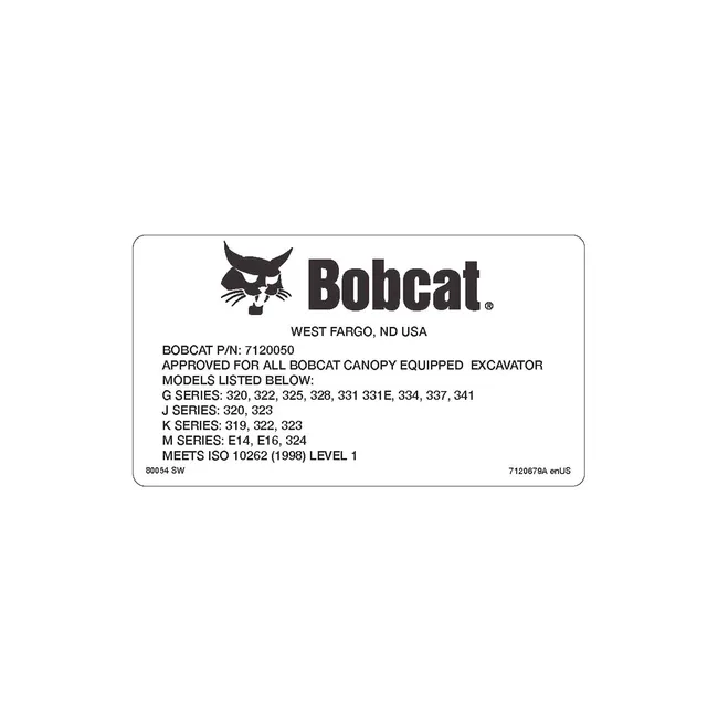 Bobcat 7120679 SPCL APPS Canopy Decal for Excavators, 7120679