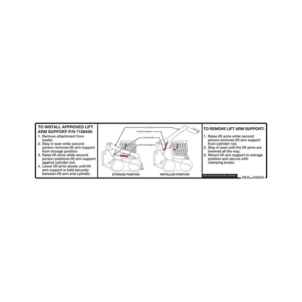 Bobcat 7169340 Lift Arm Support Decal for Loaders, 7169340