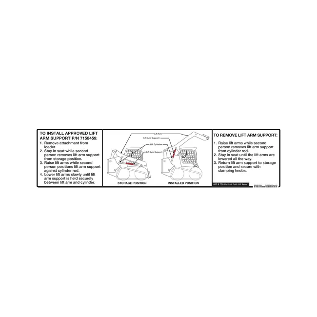 Bobcat 7169340 Lift Arm Support Decal for Loaders, 7169340