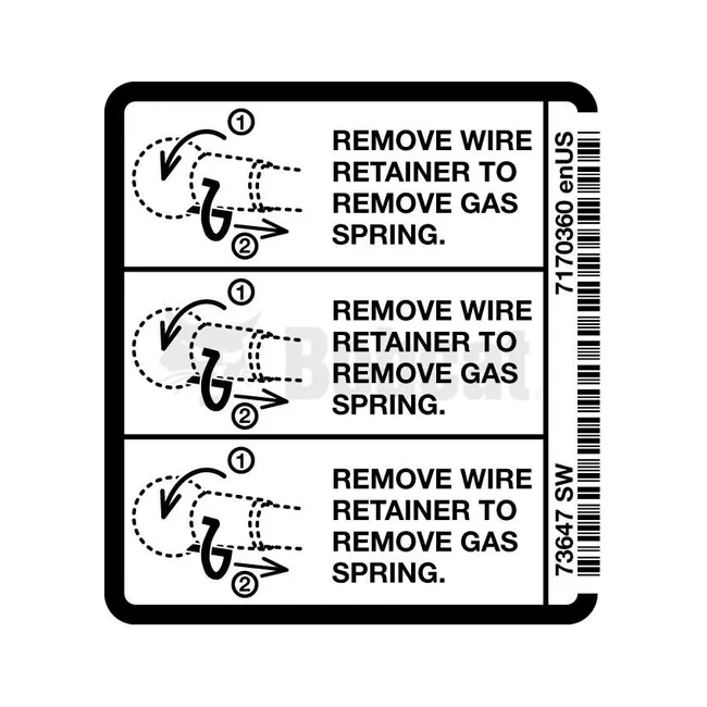 Bobcat 7170360 Gas Spring Removal Decal, 7170360