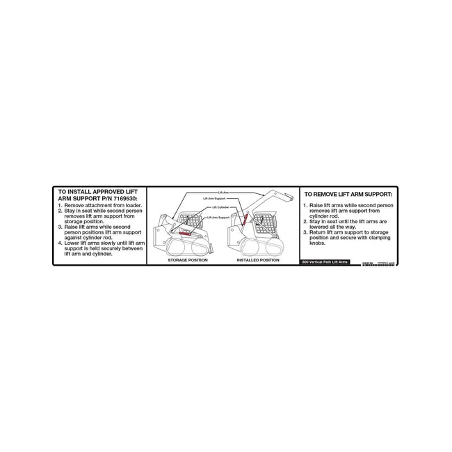 Bobcat 7177071 Lift Arm Support Instructions Decal for Loaders, 7177071