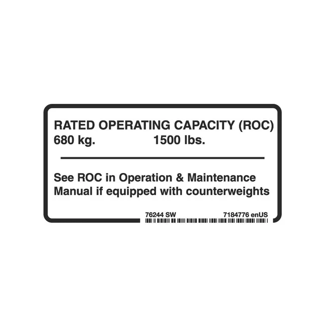 Bobcat 7184776 Lift Capacity Decal for Skid Steer Loaders, 7184776