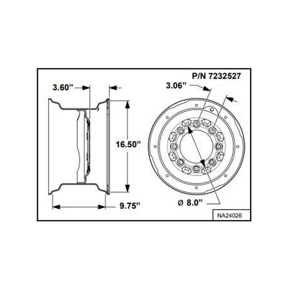 Bobcat 7232527 Rim Wheel for S650 Skid Steer Loaders, 7232527