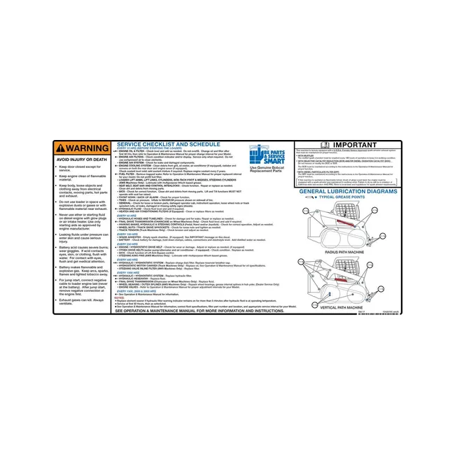 Bobcat 7242070 Service Decal for Loaders, 7242070