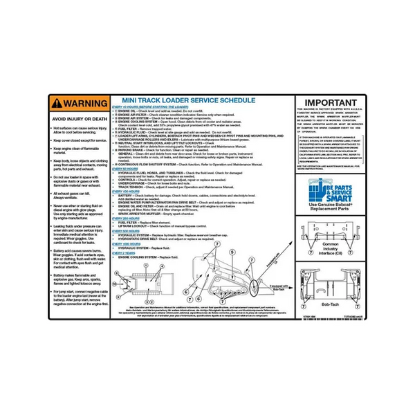 Bobcat 7273439 Service Decal for Mini Track Loaders, 7273439