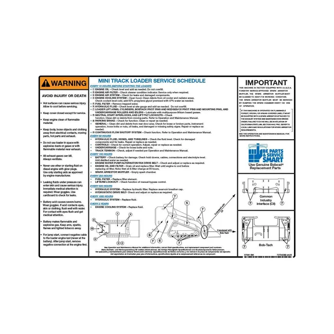 Bobcat 7273439 Service Decal for Mini Track Loaders, 7273439