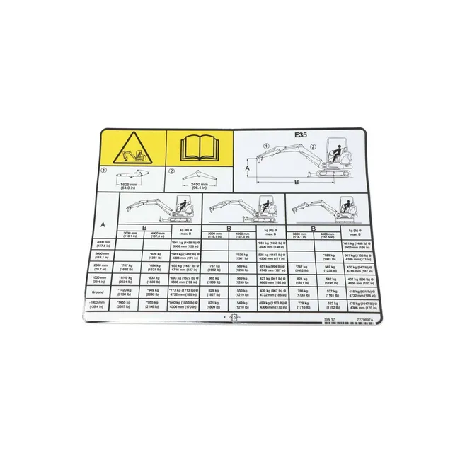 Bobcat 7279897 Lift Capacity Decal for Excavators, 7279897
